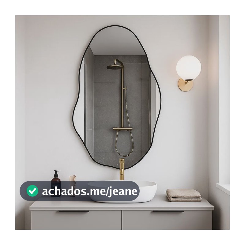 Espelho 60x40cm Organico Moldura Couro Parede Sala Quarto Moldura Preto