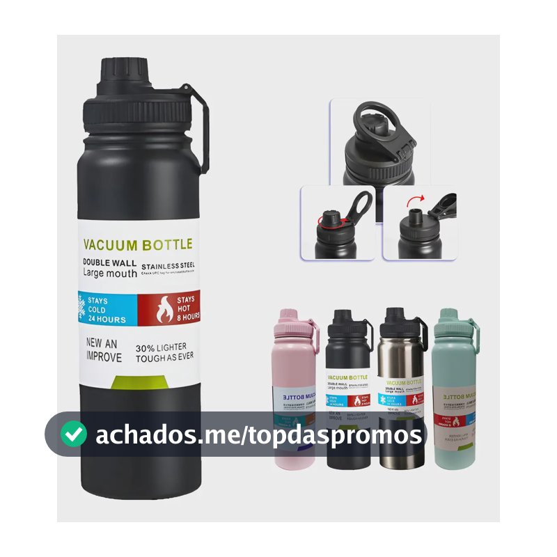800mlgarrafa Térmica Água Squeeze Inox Academiaquente E Frio Preto