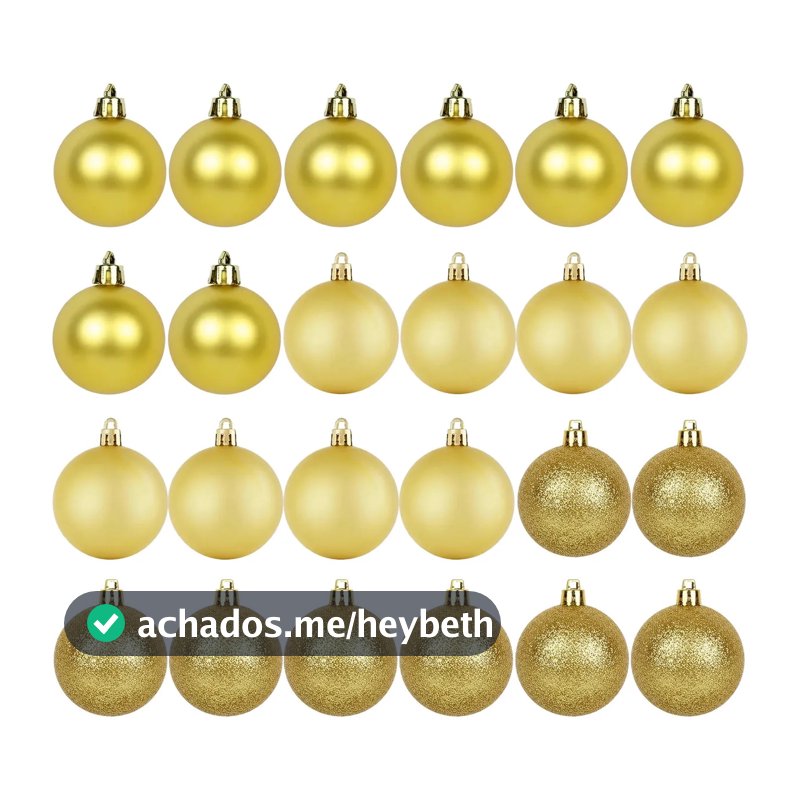 Kit 24 Bolas Bolinhas 5cm Para Árvore De Natal Lisa Glitter E Fosca Enfeite Natalino Decoração Luxo Cor Dourado