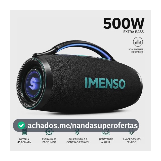 Caixa De Som 500w Bt Ipx6 Rgb 45000mah C/2 Microfones S/fio Preto 127/220v