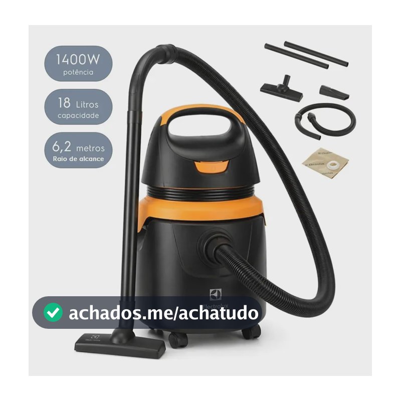 Aspirador de Pó e Água Electrolux Acqua Power 1400W 11L com Função Sopro, Rodas 360°, Alta Sucção e Acessórios para Limpeza Residencial e Automotiva AQP20