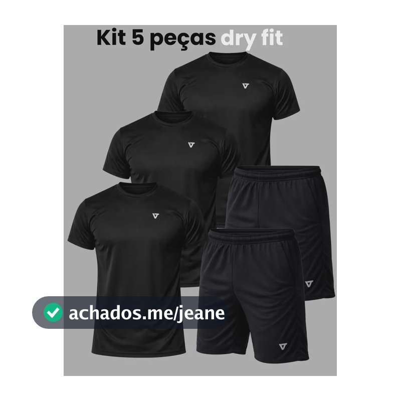 Kit 5 Peças All Black Dry 3 Camisetas E 2 Bermudas Academia All Black G