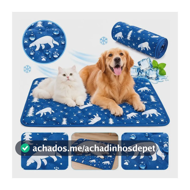 Tapete Gelado Para Pet Refrescante 90x60cm Para Cachorros Azul-escuro Urso Polar