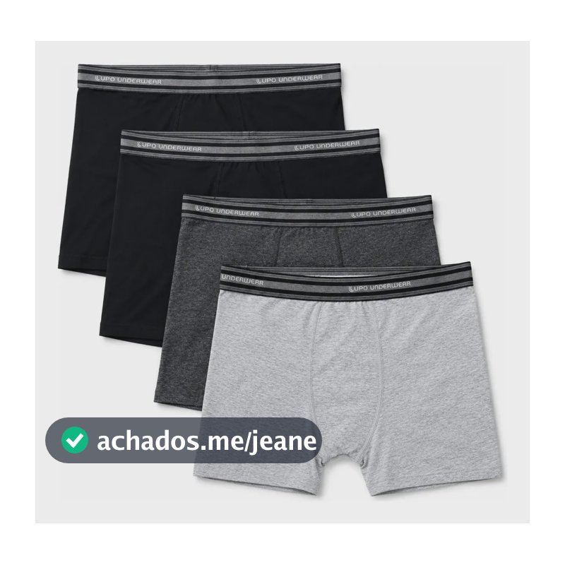 Kit 4 Cuecas Boxer Lupo Algodão Confortável Original Box 2 Pretos / 1 Chumbo / 1 Cinza Claro Liso M - 42/44