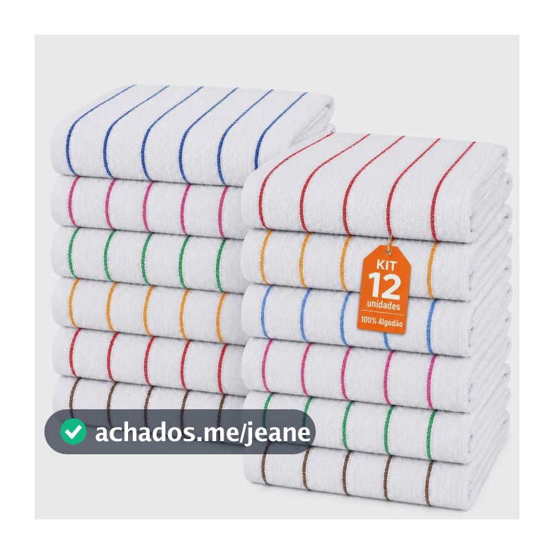 Kit 12 Panos de Prato Atoalhado Felpudo 100% Algodão Listrado Colorido Cores Sortidas Premium Grande Para Cozinha