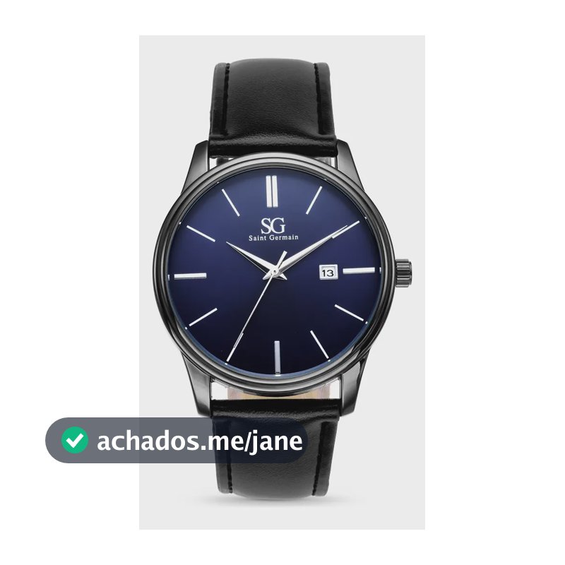 Relógio Masculino Couro Azul Caixa Prata Saint Germain 42mm Preto Azul-marinho