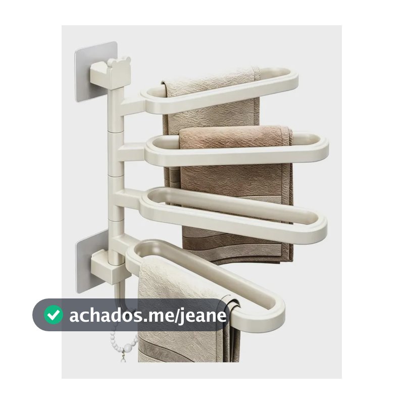 Suporte Toalha Giratório 4 Hastes Abs Sem Furos Banheiro Branco
