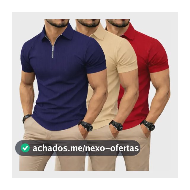 Kit 3 Camiseta Polo Manga Curta Com Zíper Masculina Canelada