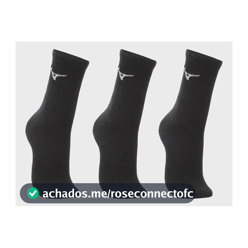 Kit 3 Pares Meias Mizuno Prime Cano Médio Fitness Atoalhada Preto Logo 39-44