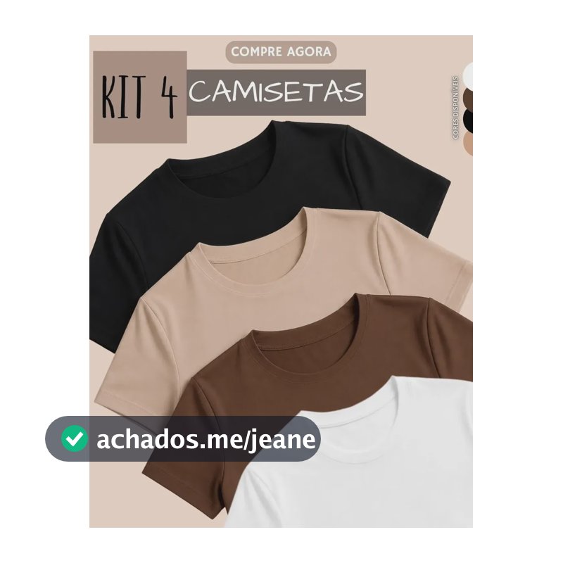 Kit 4 Camisetas Feminina Suplex Tshirt Básica Casual Preto + Branco + Marrom + Nude Lisa G Liso