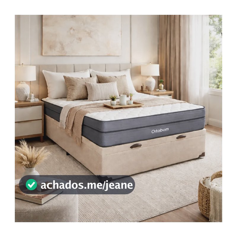 Box Baú Casal Bege Colchão Núvia Airtech Superpocket Ortobom Bege