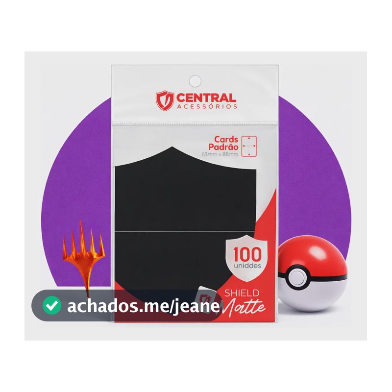 Central Shield Matte Preto 100 Sleeves para Cartas Pokemon Magic