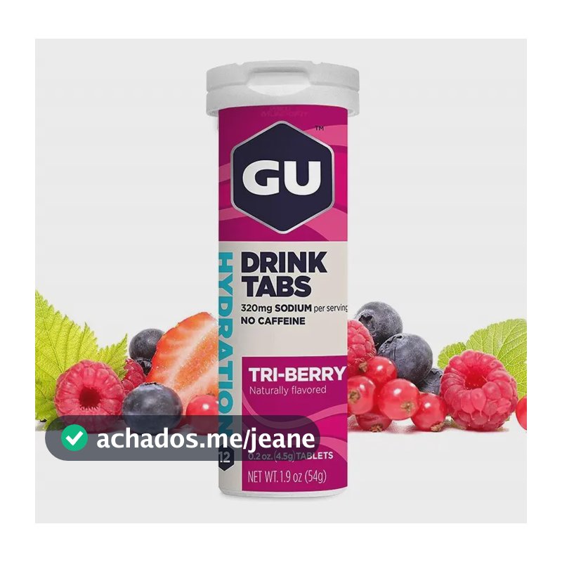 Gu Energy Tabs Eletrólitos Pastilha Eletrolítico Sódio Potássio Efervescente 12 Unidades Sabor Tri Berry