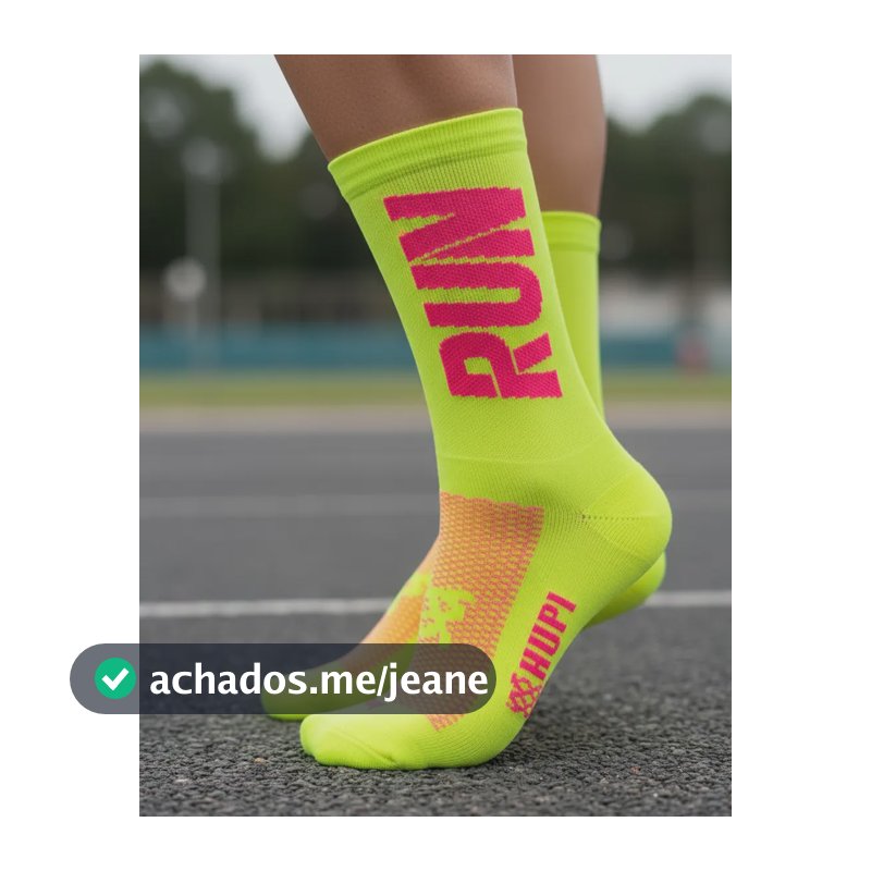 Meia Corrida Hupi Esportiva Run Cano Médio Poliamida 1 Par Run Amarelo/rosa Liso 36-42
