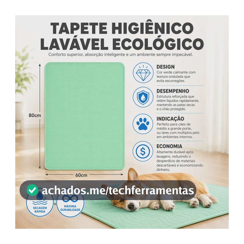 Tapete Higiênico New Pet Lavável para Cães 80x60cm, Reutilizável e com Design Moderno