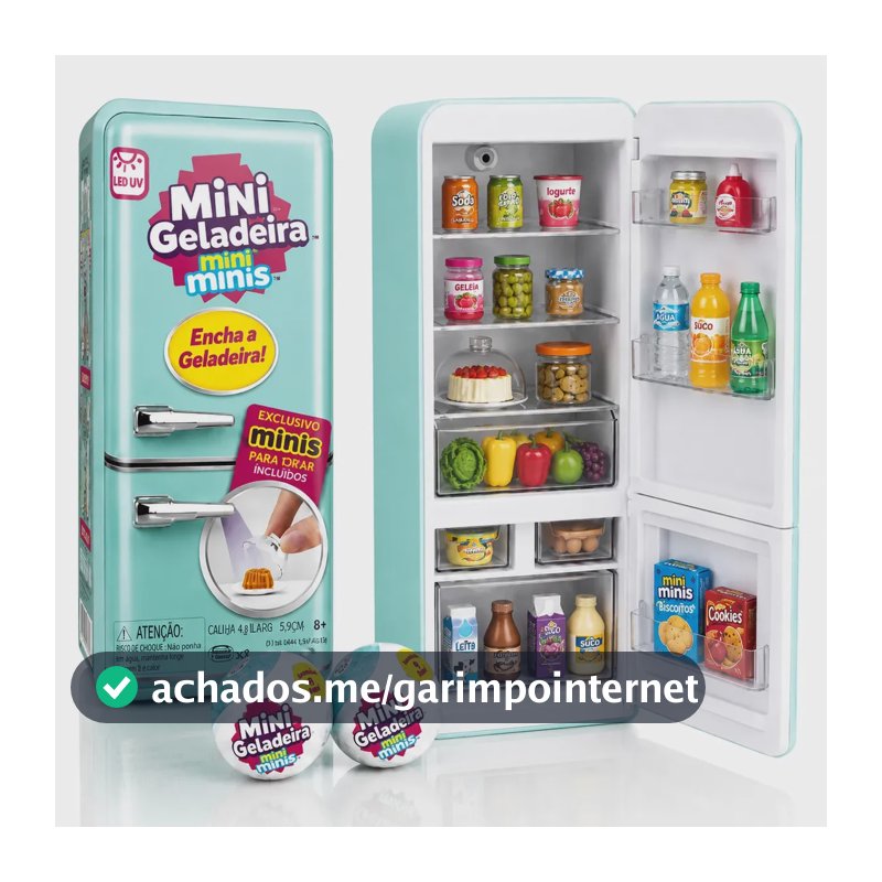Mini Geladeira De Brinquedo Infantil Minis + 2 Cap Surpresa Azul-turquesa
