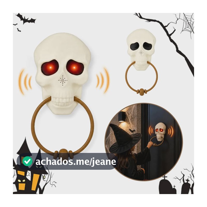 Campainha de Caveira com LED e Sons para Decoração de Halloween