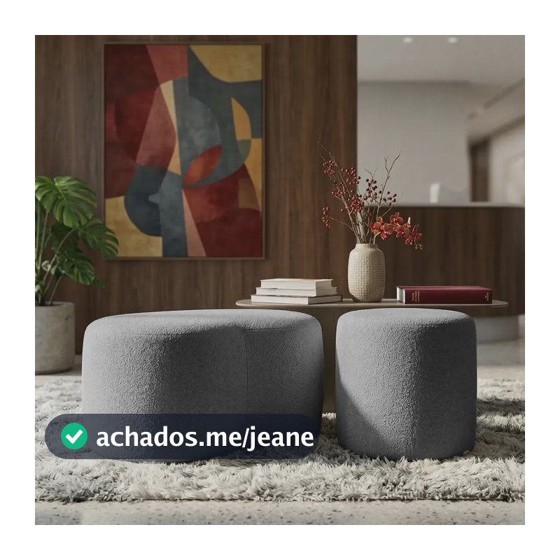 Puff Decorativo Orgânico Curvo E Redondo Em Boucle Para Sala Cinza