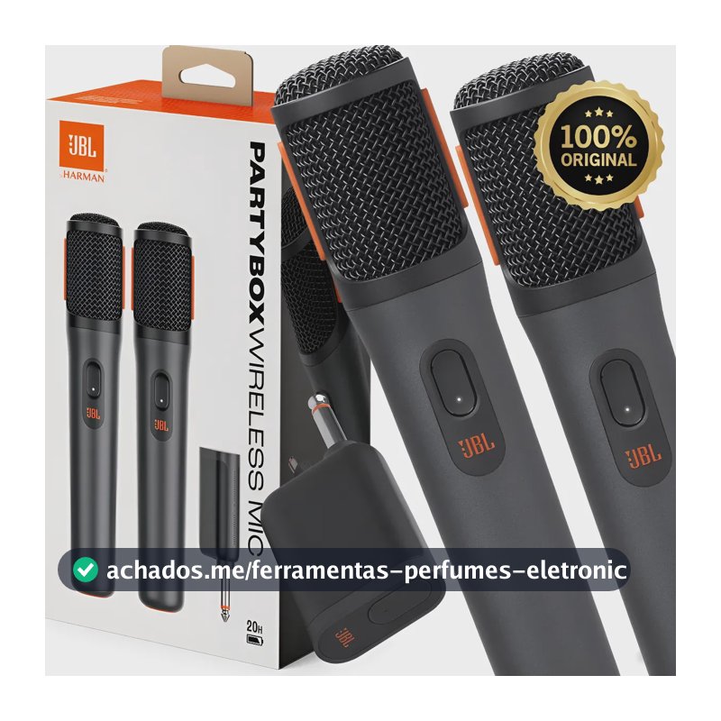 Microfone Sem Fio Jbl Partybox Profissional Duplo Dinâmico