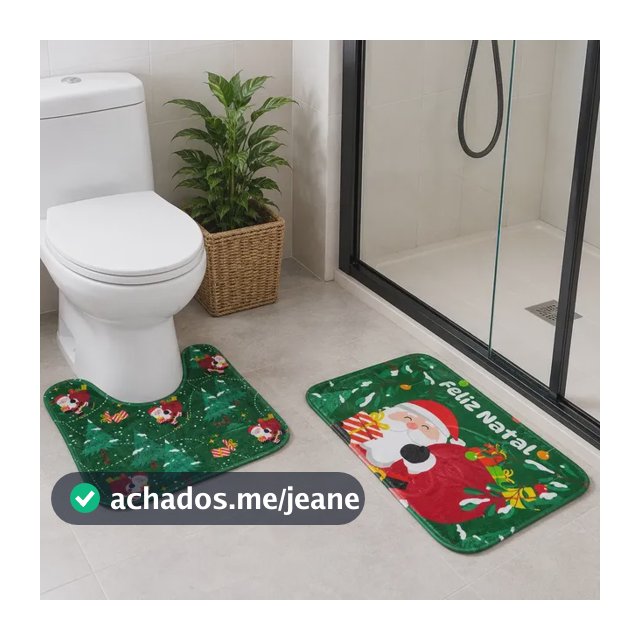 Jogo De Tapete Natalino Banheiro Natal Macio Antiderrapante