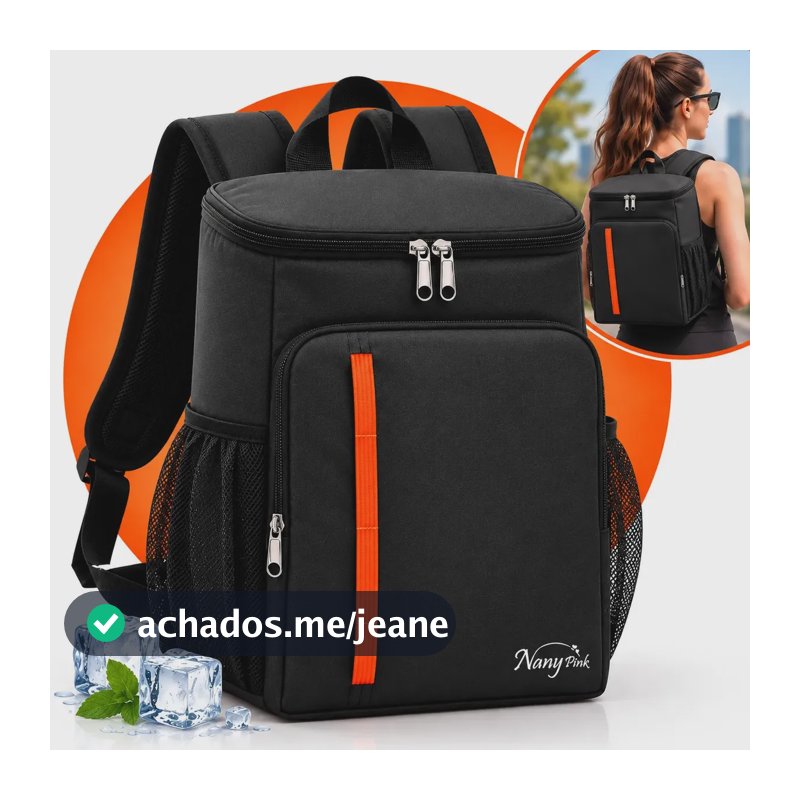 Mochila Térmica Isotérmica Grande Bolsa Cooler Impermeável Lancheira Marmita Praia Viagem Trabalho Bebidas Alimentos Até 18 Latas - Nany Pink