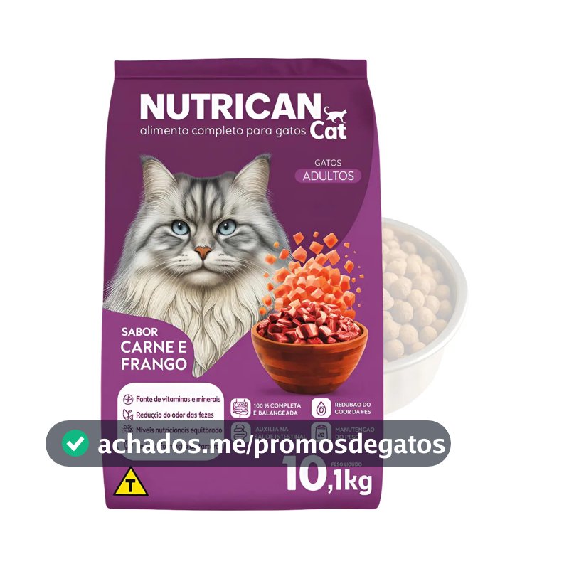 Ração Seca Gato Adulto Nutrican Cat Carne Frango 10,1kg Proteína 28%