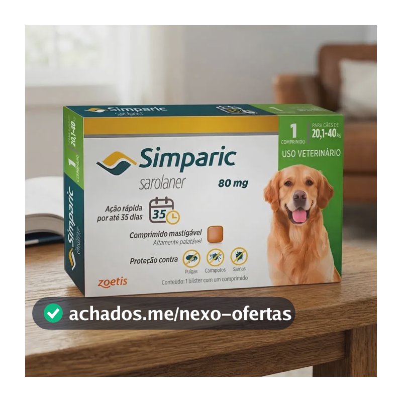Antipulgas E Carrapatos Simparic 80mg 20,1 A 40kg - Caixa com 1 Comprimido - Zoetis