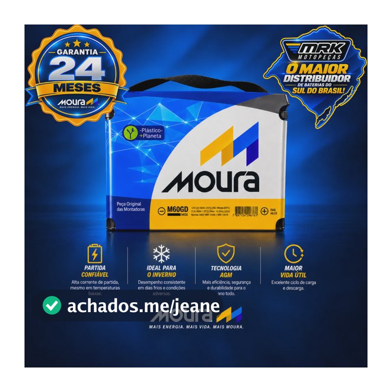 Bateria Moura M60gd Gol Fox Onix Argo Palio Ka Cruze Spin C3 Direito