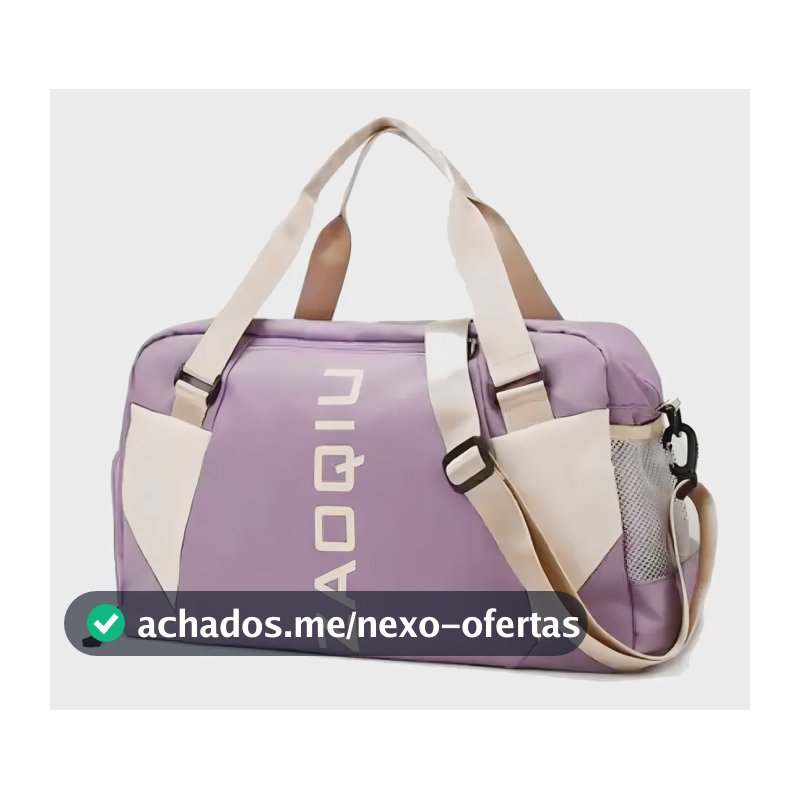 Bolsa Mala Viagem Passeio Treino Organizadora Porta Tenis Cor Lilás Cor da correia de ombro Bege Desenho do tecido Liso