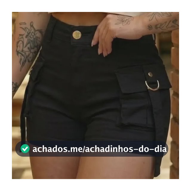 Short Cargo Jeans Feminino Com Lycra Cintura Alta Bolsos