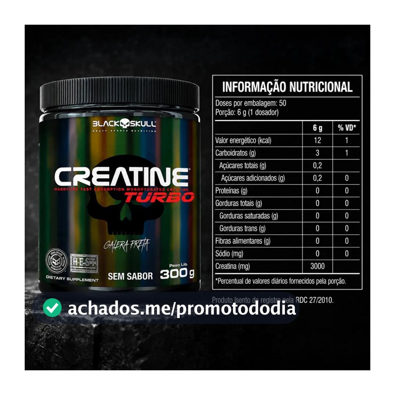 Creatina Black Skull Caveira Preta Turbo em pó Sem sabor x 300g