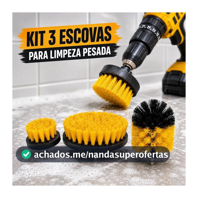 Kit 3 Escovas Rotativas Para Parafusadeira E Furadeira Limpeza Pesada De Pisos Azulejos E Rejuntes