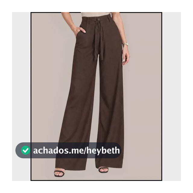 Calça Feminina Wide Leg Linho Cintura Alta Com Amarração Marrom-escuro Lisa P