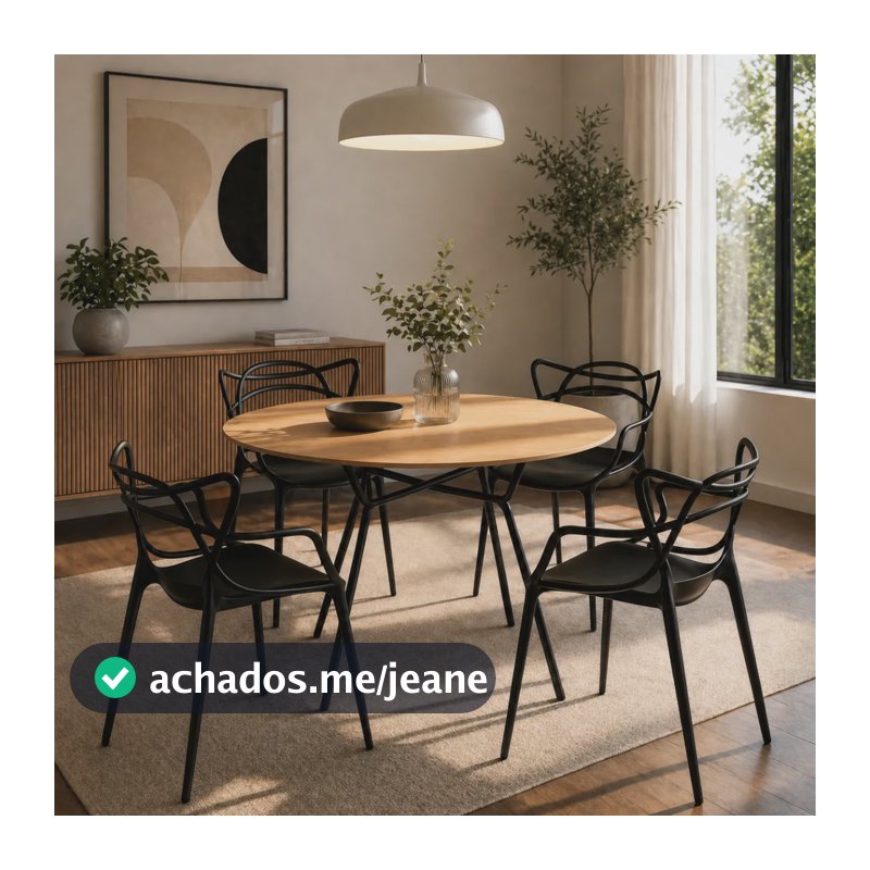 Jogo Mesa Jantar 90x90cm Redonda Industrial + 4 Cadeiras Marrom-claro E Preto Não Informado