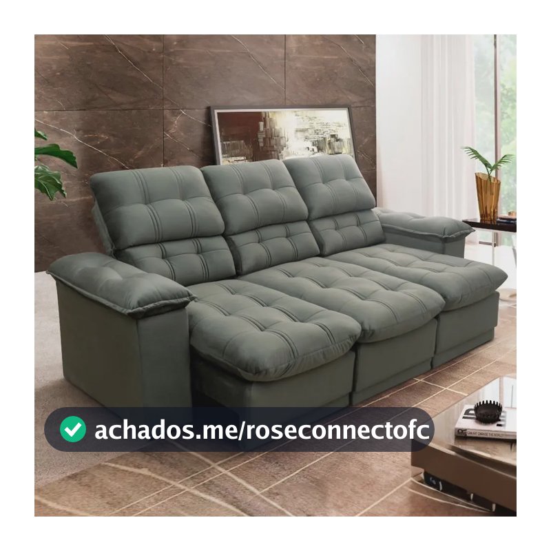 Sofá Retrátil Reclinável Atenas 2,30m Suede Velut Cinza