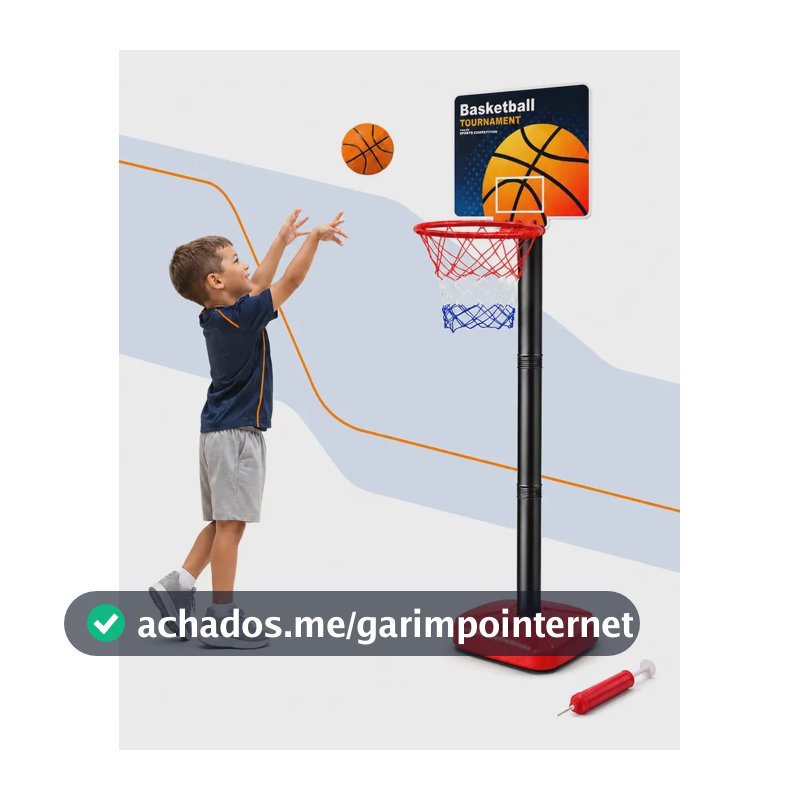 Cesta de Basquete Infantil Ajustavel A'te 1,10m de Altura Com Bola Bomba de Ar e Rede Aro Kit Completo Brinquedo Esporte Ar Livre Criança Kizumba