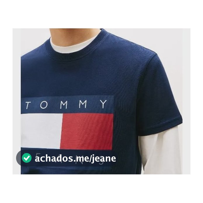 Camiseta Tommy Jeans Masculina Abdm0dm22645 Dark Night Navy Bandeira Tommy Jeans Em Silk G Silk Logo Tommy Jeans