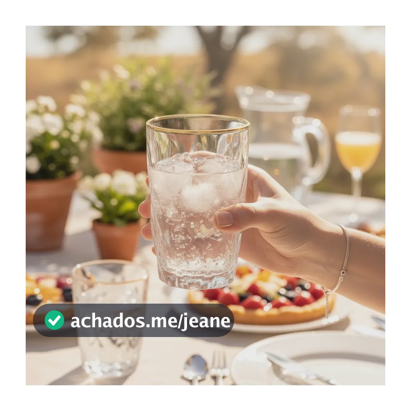 Jogo 6 Copos Vidro Diamond 370ml Suco Drink Borda De Ouro Tr Transparente