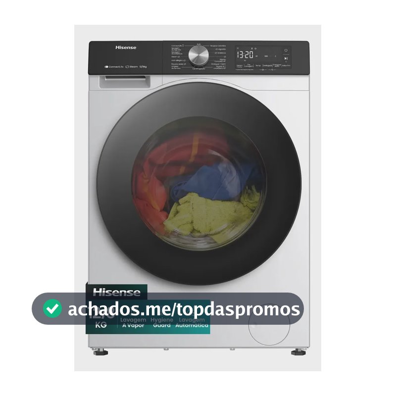 Lava e Seca Hisense 3S 12kg / 8kg Wi-Fi, 4 em 1, Inverter, 16 programas, Ciclo Rápido, Economia de Água-WD3S1243