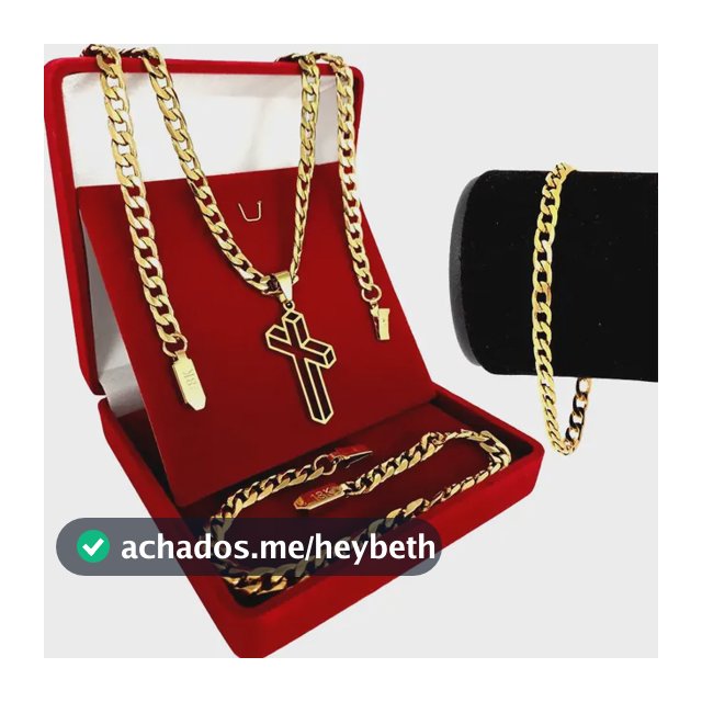 Kit Grumet Cordão Banhada A Ouro 70 Cm + Pulseira E Pingente Cruz 3d