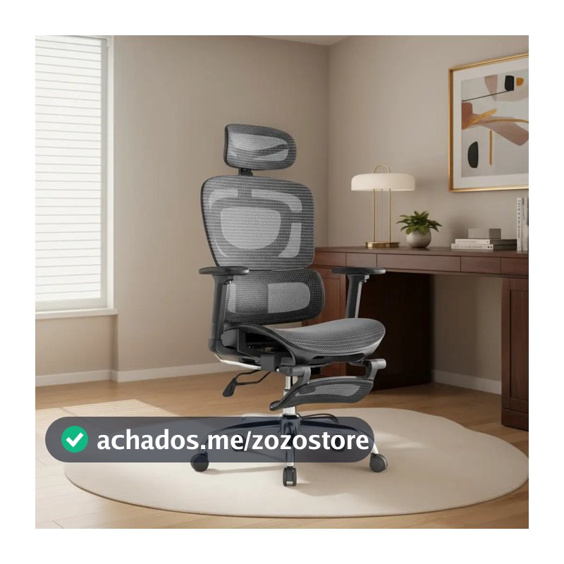 Cadeira De Escritório Ergonômica Mônaco Bt07 Luvinco Malha Respirável Com Suporte Lombar Adaptável Apoio Para Pés Retrátil Encosto Ajustável Seis Posições Cor Preta Suporta 200kg