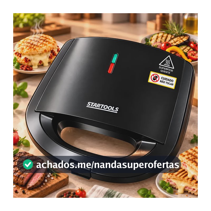 Sanduicheira Grill Elétrica Antiaderente 2 Em 1 750w Preta Preto 127v