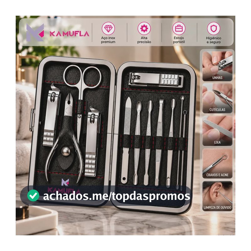 Kit Cortador De Unha Portátil Estojo Alicate Manicure 12 Pç Desencravador De Unha Manicure Alicate Lixa Profissional Tesoura Empurrador De Cutículas Pinça Portátil Dobrável