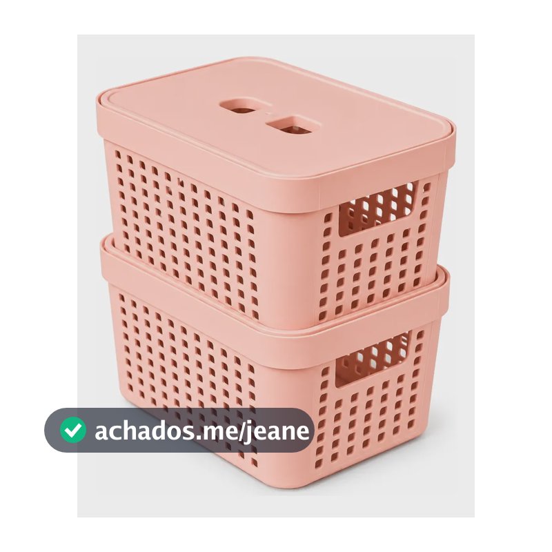 Kit 2 Caixas Organizadora Com Tampa 2l Empilhavel Prateleira Rosa Rattan