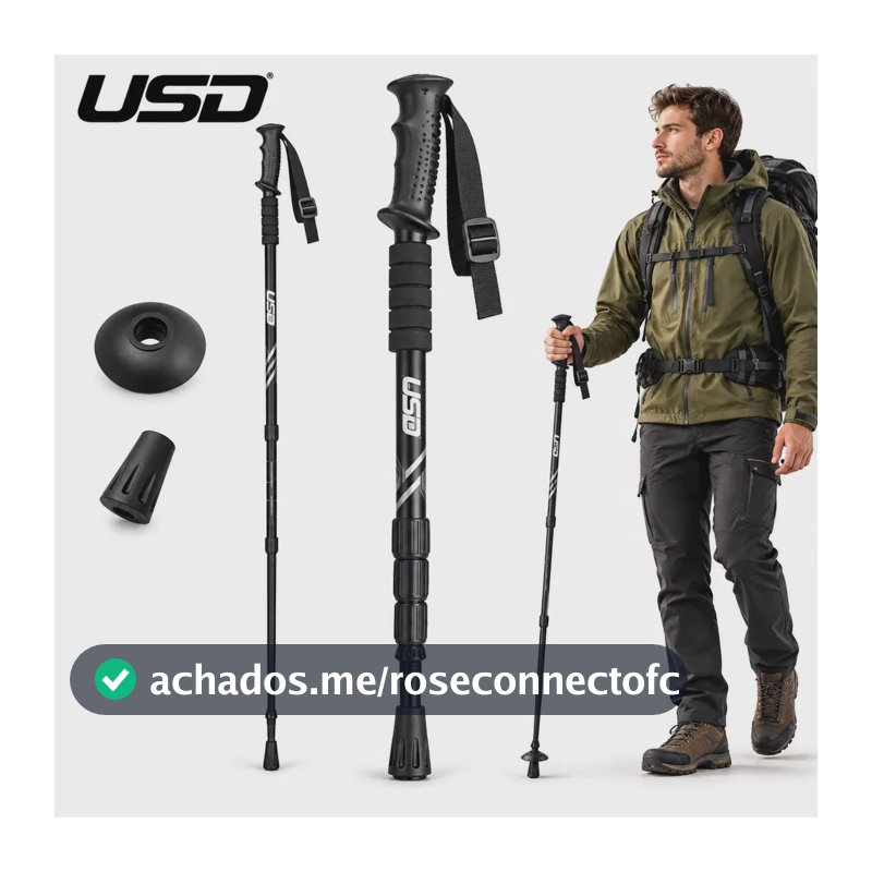 Bastão De Trilha Trekking Montanhismo Caminhada Ergonômico Cor Preto Marca USD