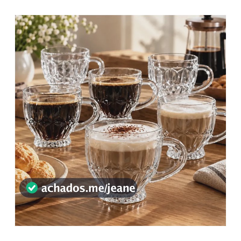 Jogo 6 Xícaras Vidro 190ml Café Chá Cappuccino Transparente