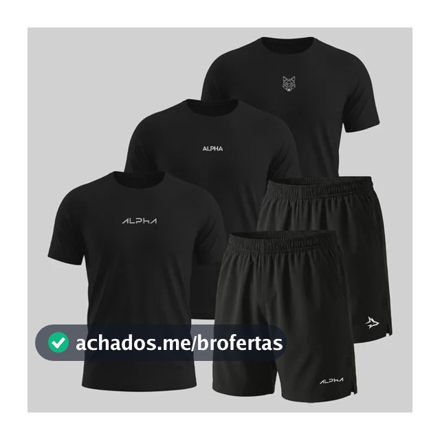 Kit 5 Peças All Black Dry 3 Camisetas E 2 Bermudas Alpha