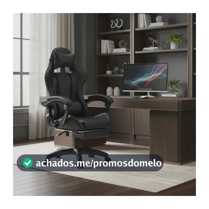 Cadeira De Escritório Gamer Nitro Ergonômica Estofado Couro Sintético Reclinável Altura Ajustável Apoio Para Pés Cor Preto Luvinco