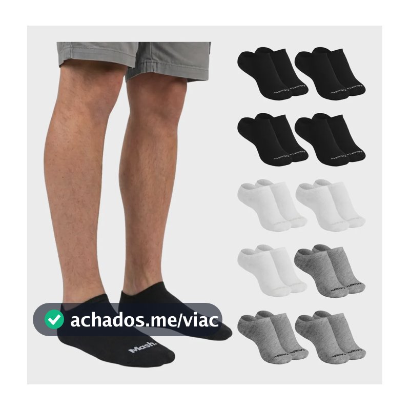 Kit 10 Pares Meia Invisível Soquete Algodão Confortável Mash G ( 39 A 44 ) 4 Pretas - 3 Brancas - 3 Cinzas Meia Invisível Meia... Meia Masculina Meia Feminina Meia Algodão