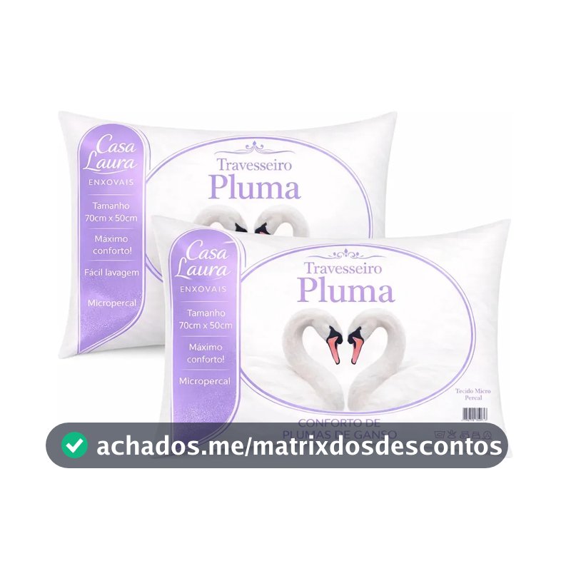 Kit 02 Travesseiro Antialérgico Pluma De Ganso 70cm X 50cm Cor Branco